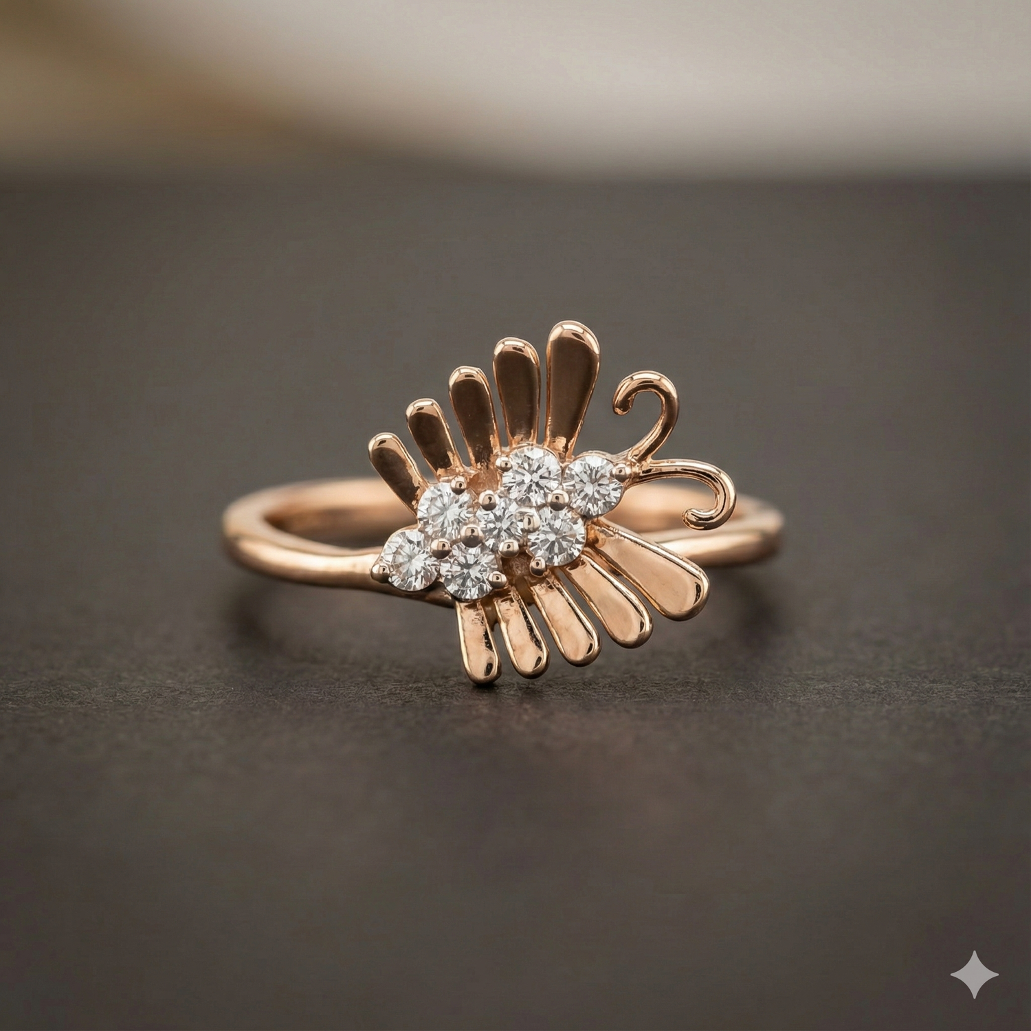 The Rose Gold Diamond Stylized Plume Ring