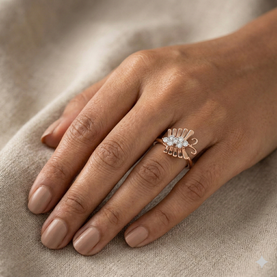 The Rose Gold Diamond Stylized Plume Ring