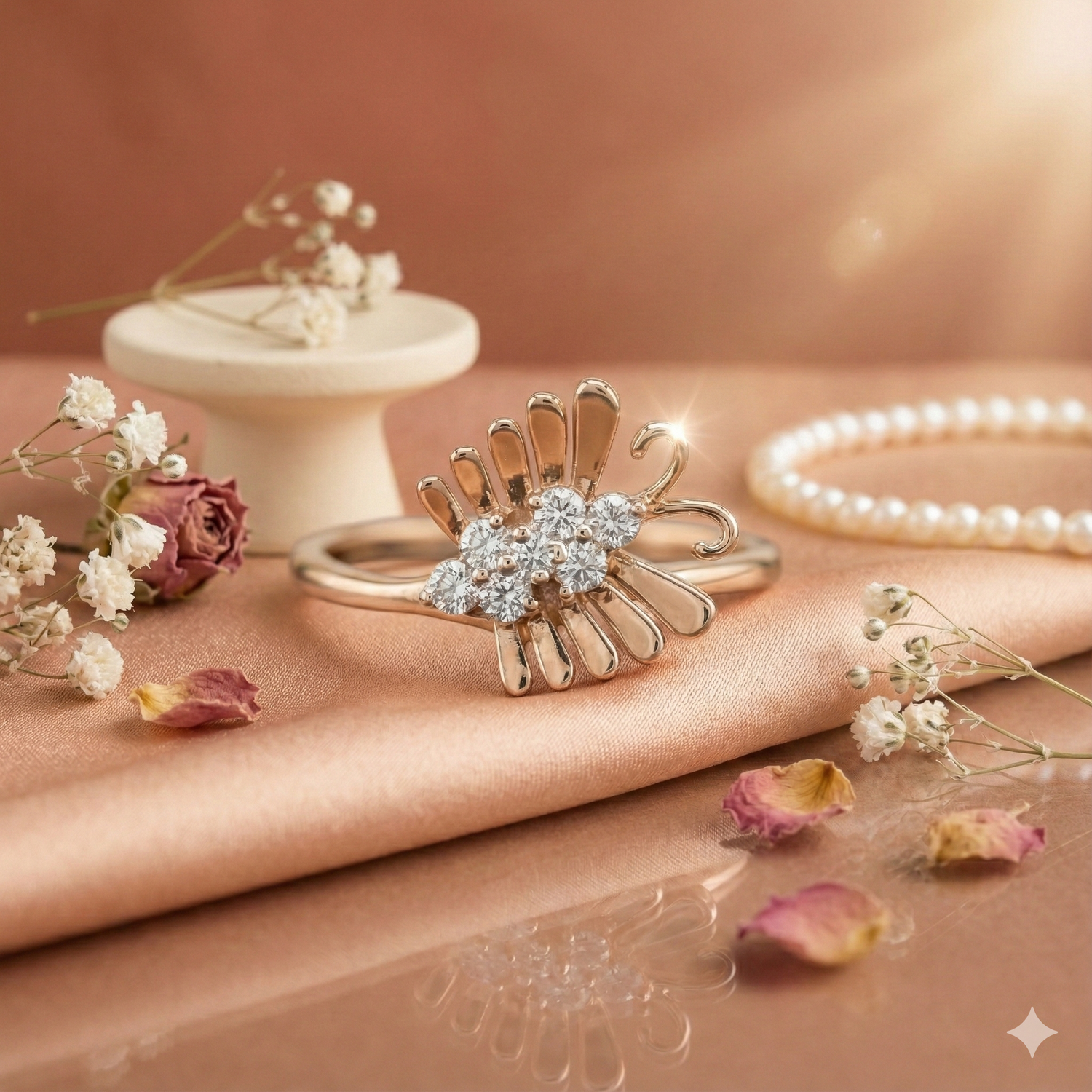 The Rose Gold Diamond Stylized Plume Ring