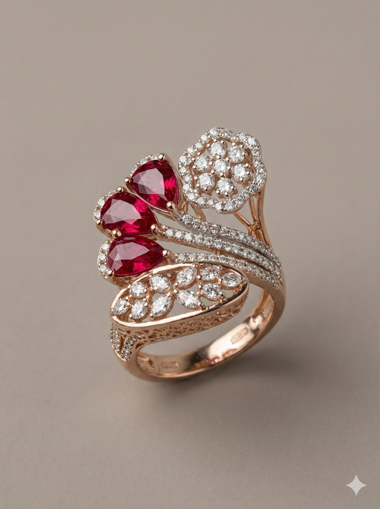 The Rose Gold Ruby & Diamond Floral Bouquet Ring