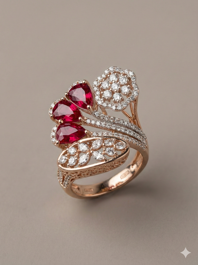 The Rose Gold Ruby & Diamond Floral Bouquet Ring