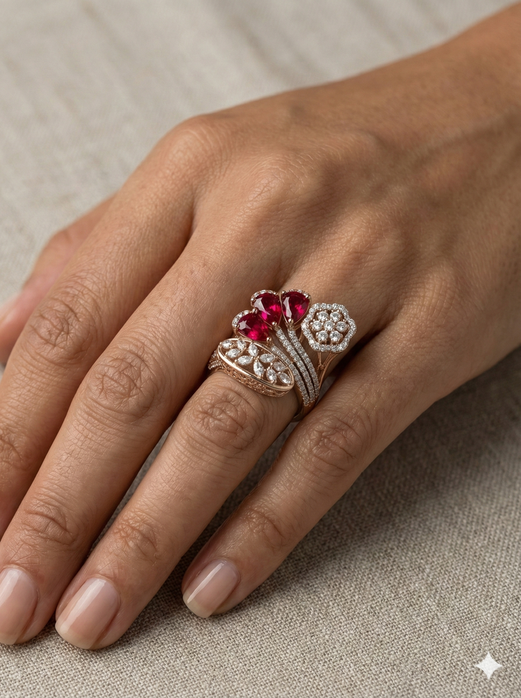 The Rose Gold Ruby & Diamond Floral Bouquet Ring