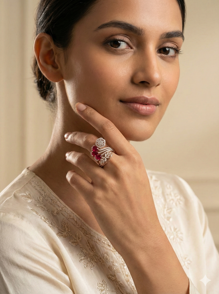 The Rose Gold Ruby & Diamond Floral Bouquet Ring