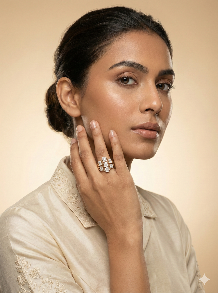 The Yellow Gold Geometric Diamond Lattice Ring