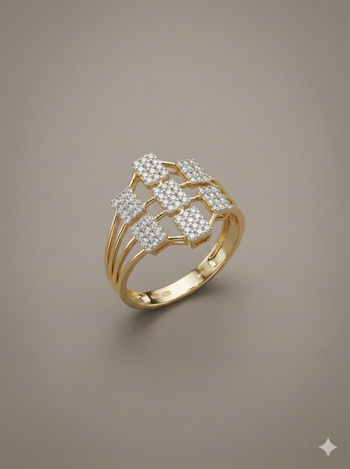 The Yellow Gold Geometric Diamond Lattice Ring