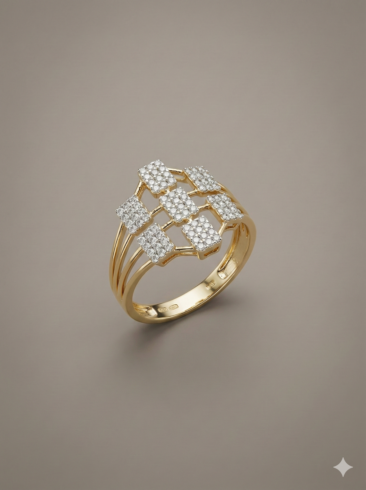 The Yellow Gold Geometric Diamond Lattice Ring