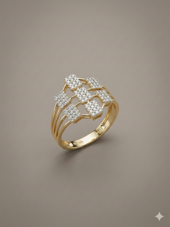 The Yellow Gold Geometric Diamond Lattice Ring