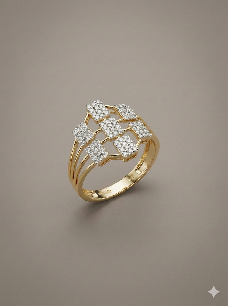 The Yellow Gold Geometric Diamond Lattice Ring