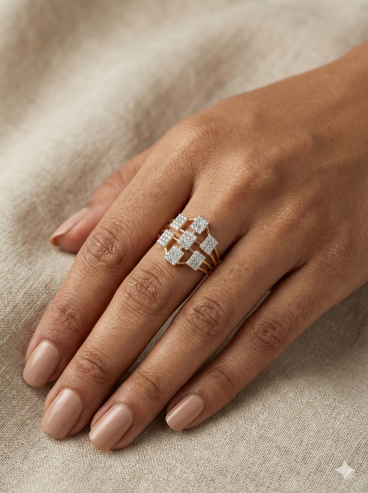 The Yellow Gold Geometric Diamond Lattice Ring