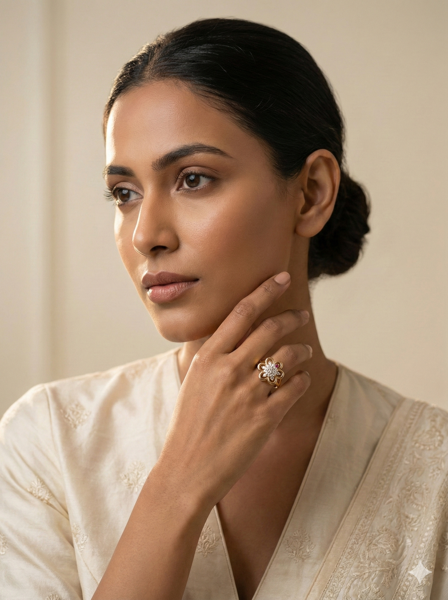 The Yellow Gold Diamond & Ruby Open Flower Ring