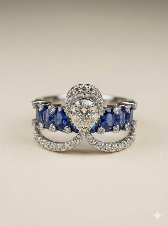 The White Gold Sapphire & Diamond Tiara Ring