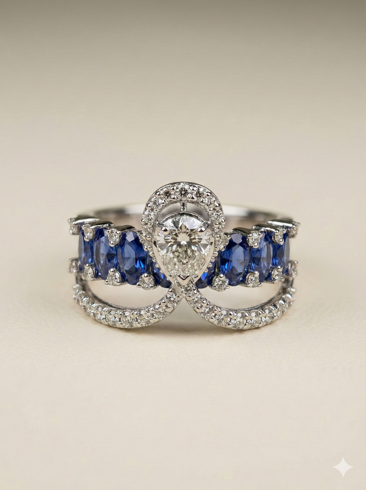 The White Gold Sapphire & Diamond Tiara Ring