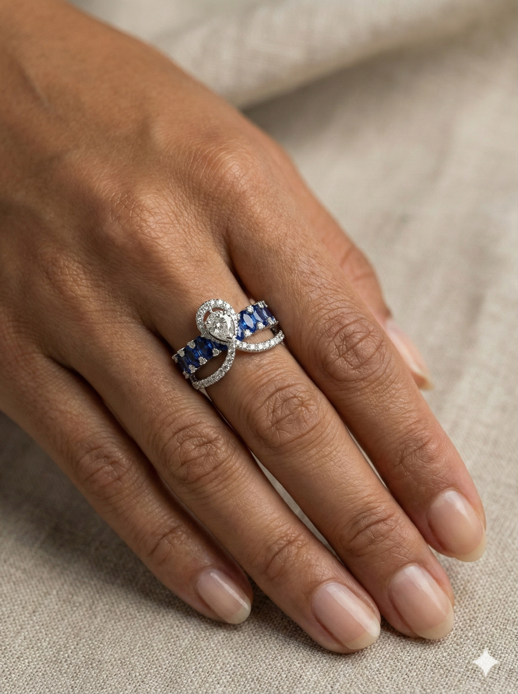 The White Gold Sapphire & Diamond Tiara Ring