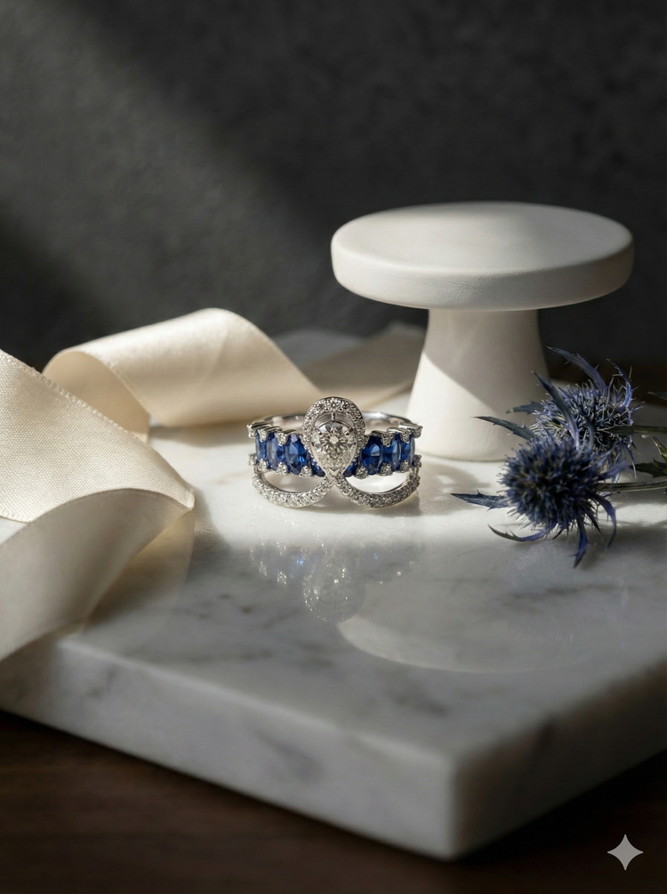 The White Gold Sapphire & Diamond Tiara Ring