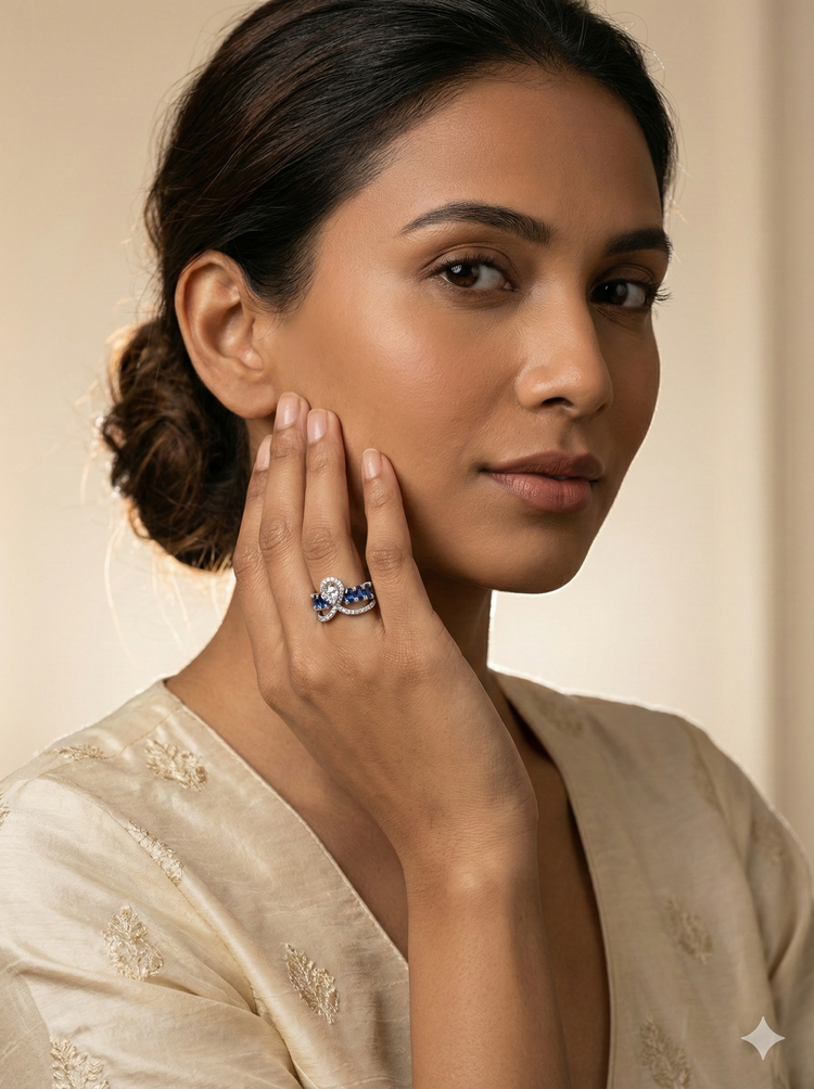 The White Gold Sapphire & Diamond Tiara Ring