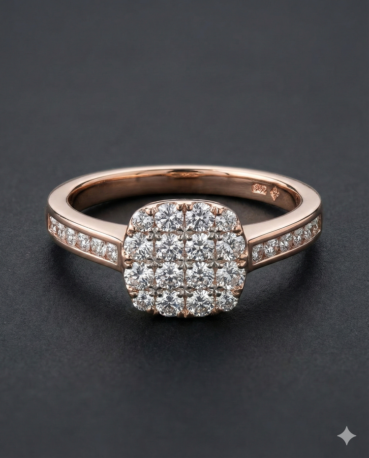 The Rose Gold Cushion Cluster Diamond Ring