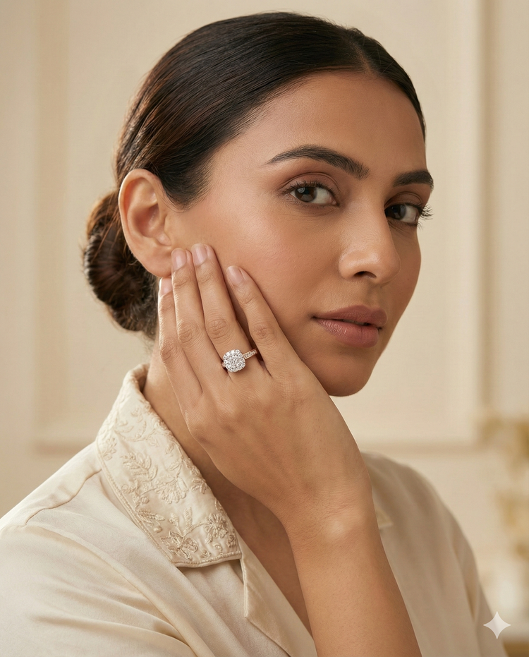 The Rose Gold Cushion Cluster Diamond Ring