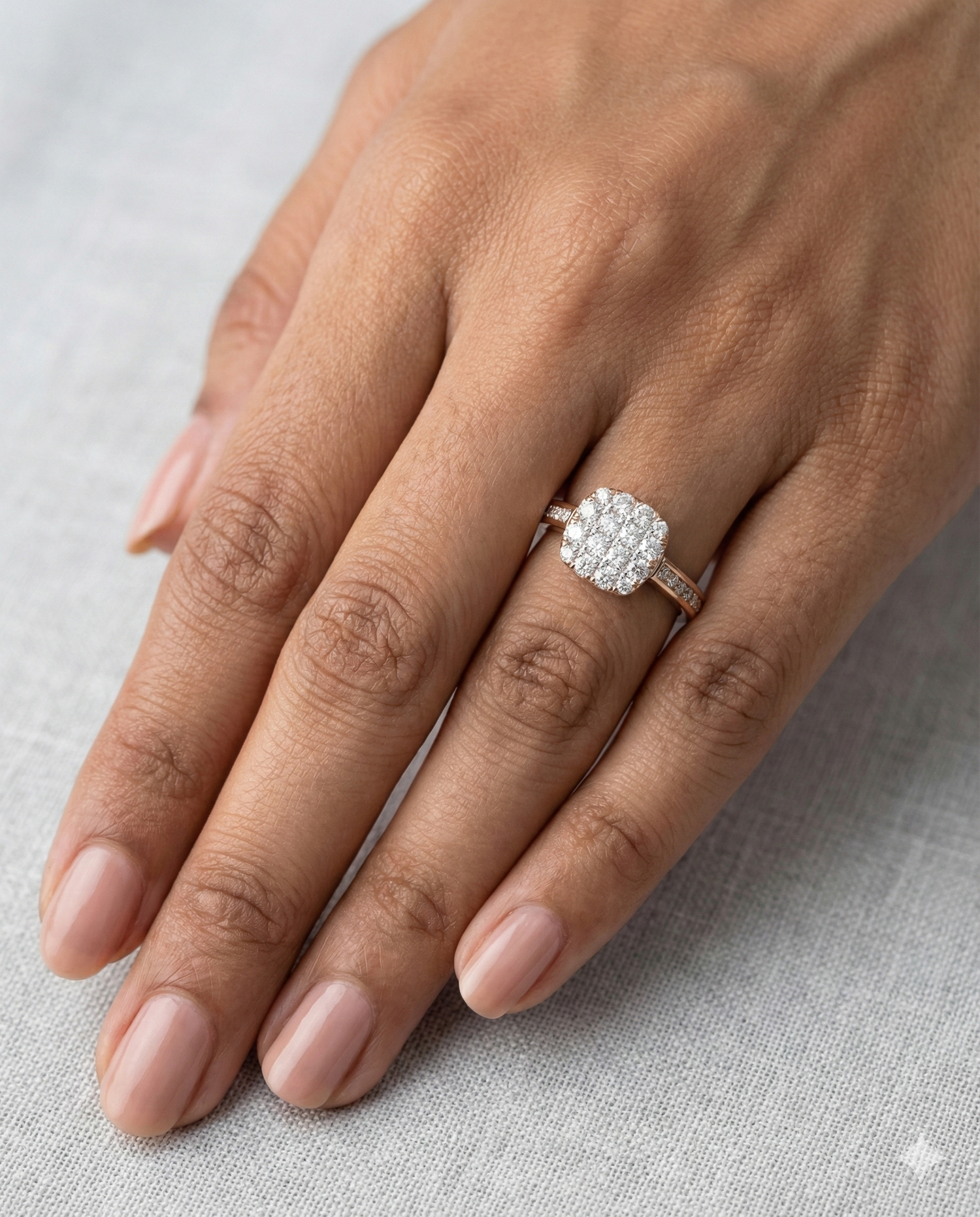 The Rose Gold Cushion Cluster Diamond Ring