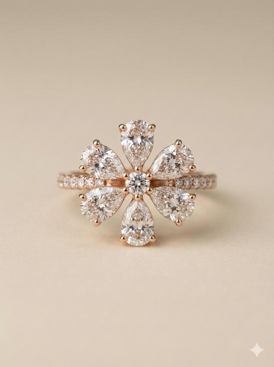 The Rose Gold Pear Diamond Floral Statement Ring