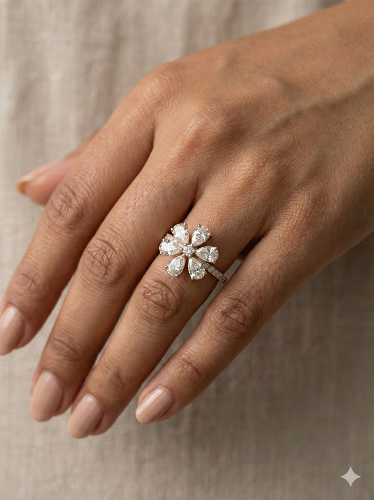 The Rose Gold Pear Diamond Floral Statement Ring
