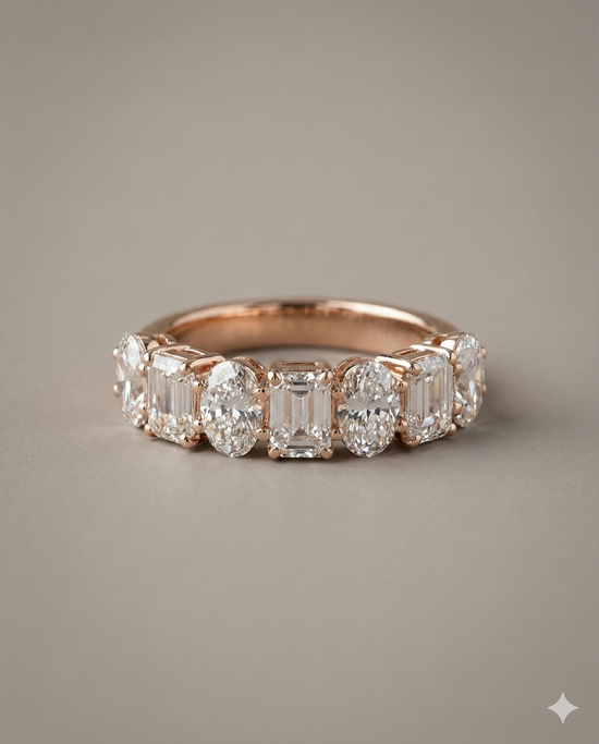 The Rose Gold Emerald & Oval Diamond Alternating Band