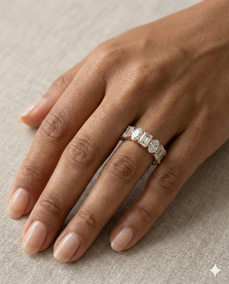 The Rose Gold Emerald & Oval Diamond Alternating Band