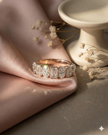 The Rose Gold Emerald & Oval Diamond Alternating Band