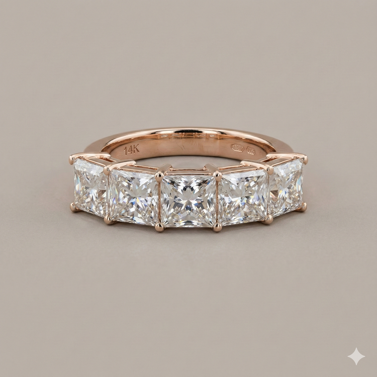The Rose Gold Princess Cut Five-Stone Diamond Ring