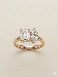 The Rose Gold Emerald & Marquise Diamond Toi et Moi Ring