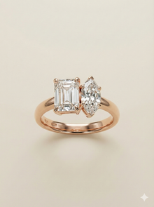 The Rose Gold Emerald & Marquise Diamond Toi et Moi Ring