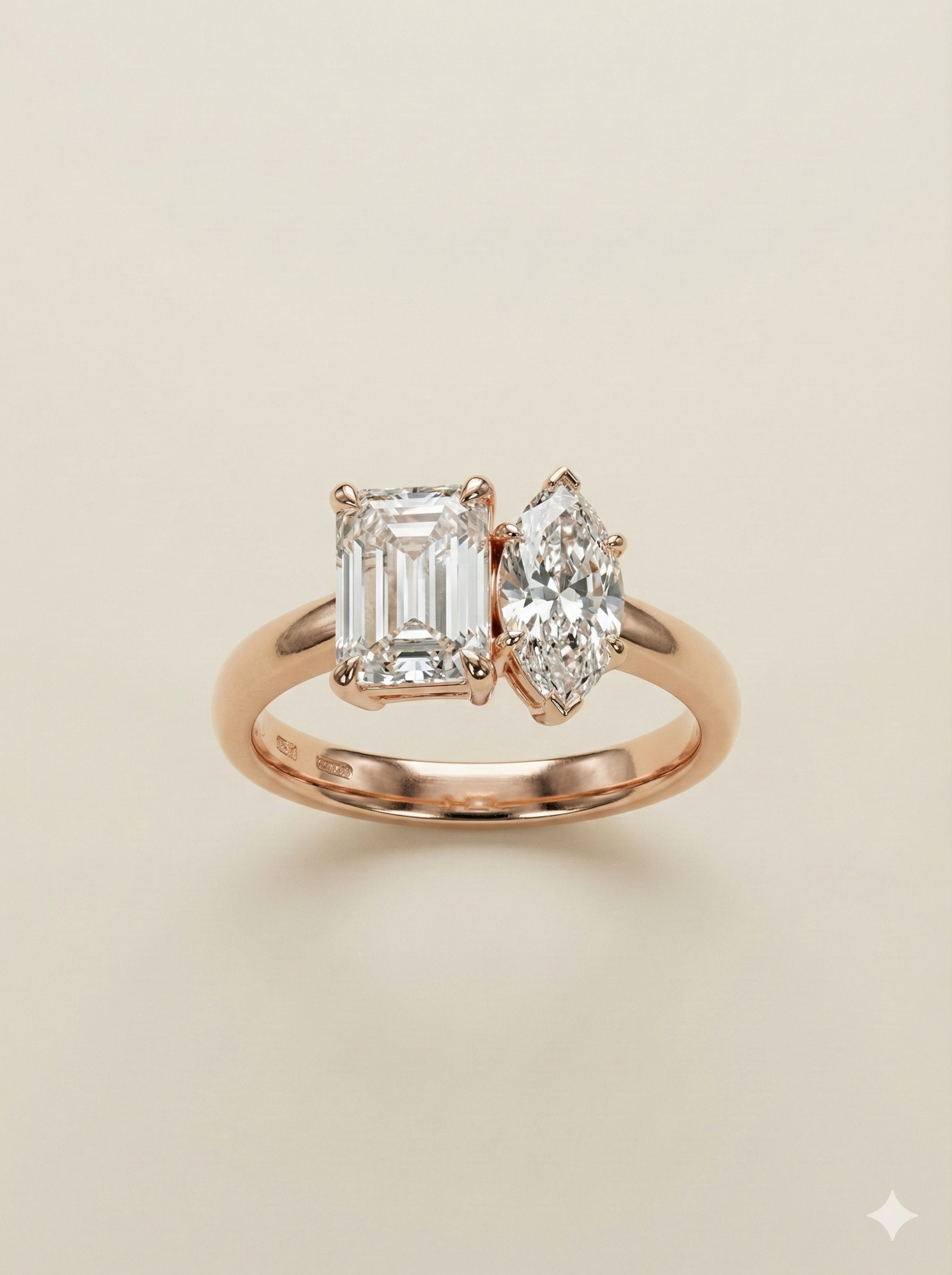 The Rose Gold Emerald & Marquise Diamond Toi et Moi Ring