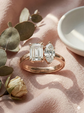 The Rose Gold Emerald & Marquise Diamond Toi et Moi Ring