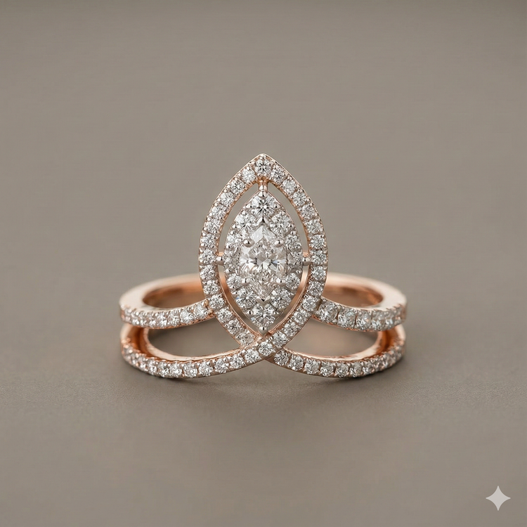The Rose Gold Marquise Halo Split Band Diamond Ring