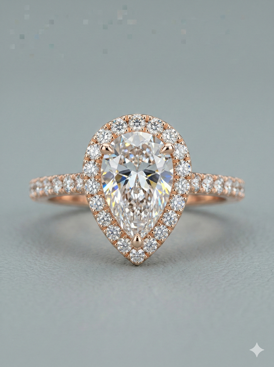 The Luminous Pear Diamond Halo Ring