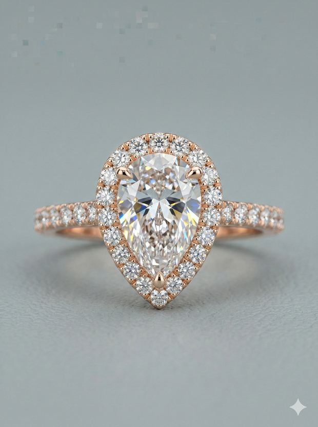 The Luminous Pear Diamond Halo Ring