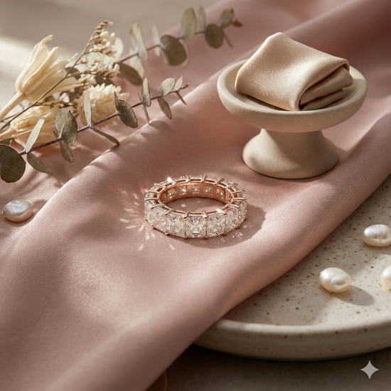 The Rose Gold Radiant Cut Diamond Eternity Band