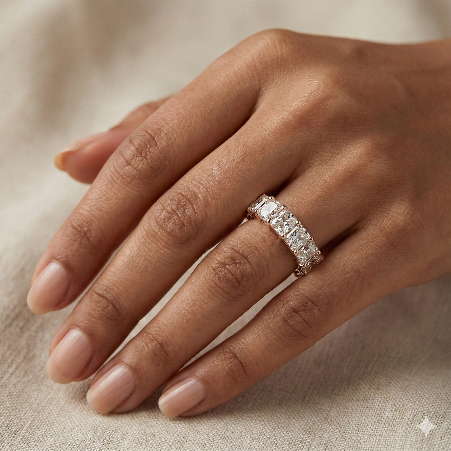 The Rose Gold Radiant Cut Diamond Eternity Band