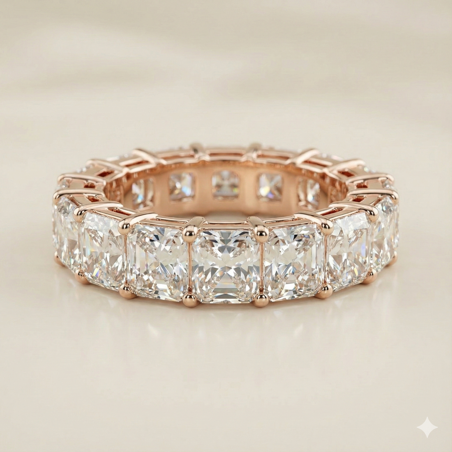 The Rose Gold Radiant Cut Diamond Eternity Band
