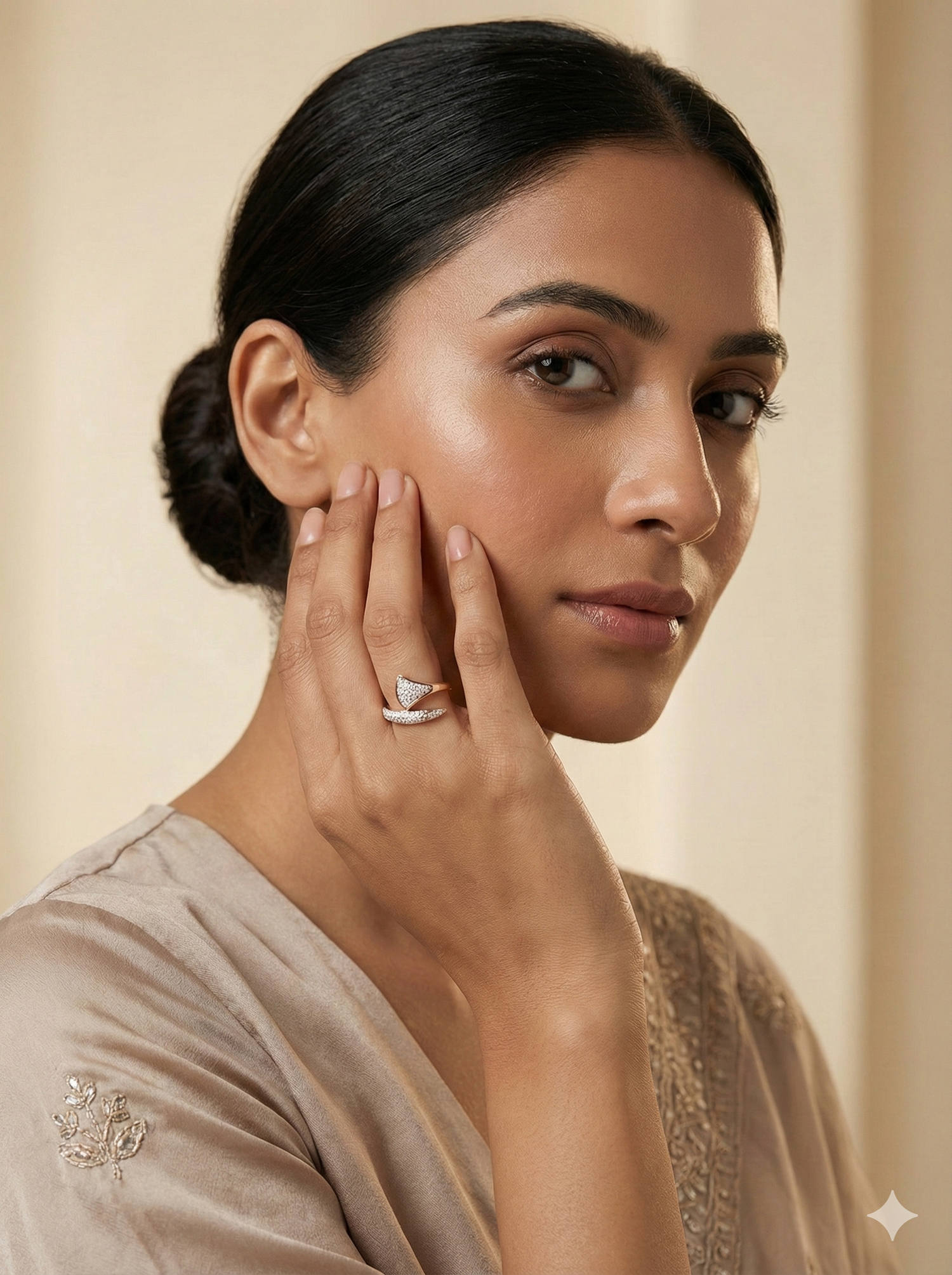 The Rose Gold Geometric Open Wrap Diamond Ring