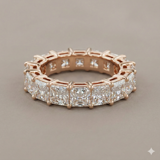 The Rose Gold Square Radiant Cut Diamond Eternity Band