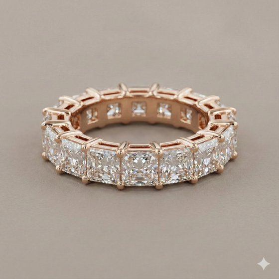 The Rose Gold Square Radiant Cut Diamond Eternity Band