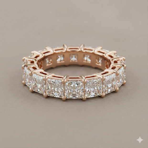 The Rose Gold Square Radiant Cut Diamond Eternity Band