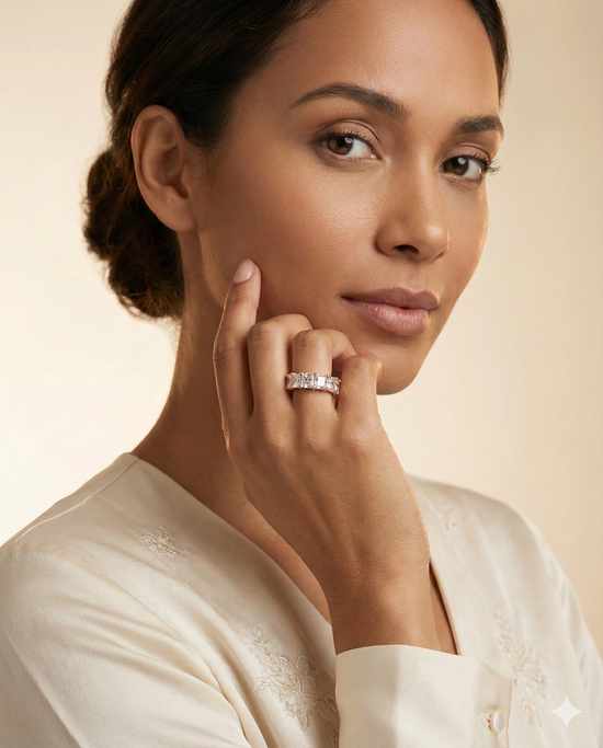 The Rose Gold Square Radiant Cut Diamond Eternity Band