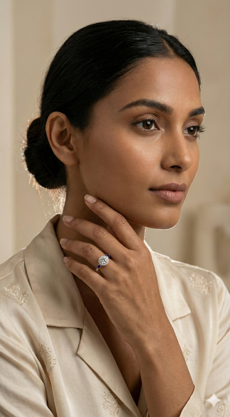 The Imperial Double Halo Sapphire Accent Ring