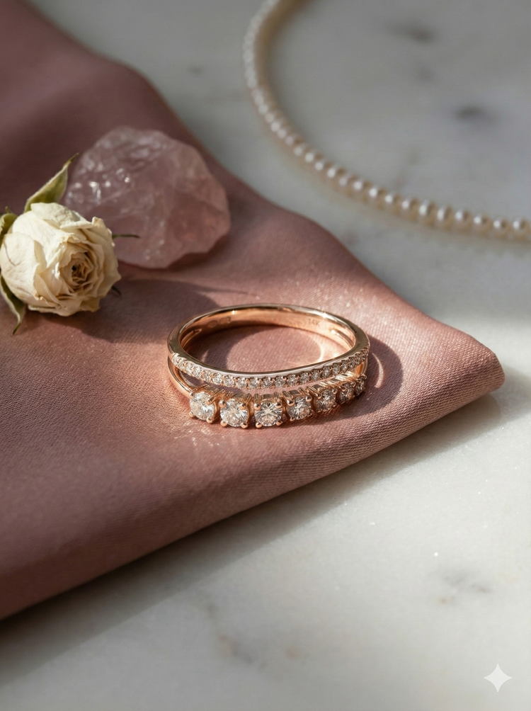 The Rose Gold Double Row Diamond Illusion Ring