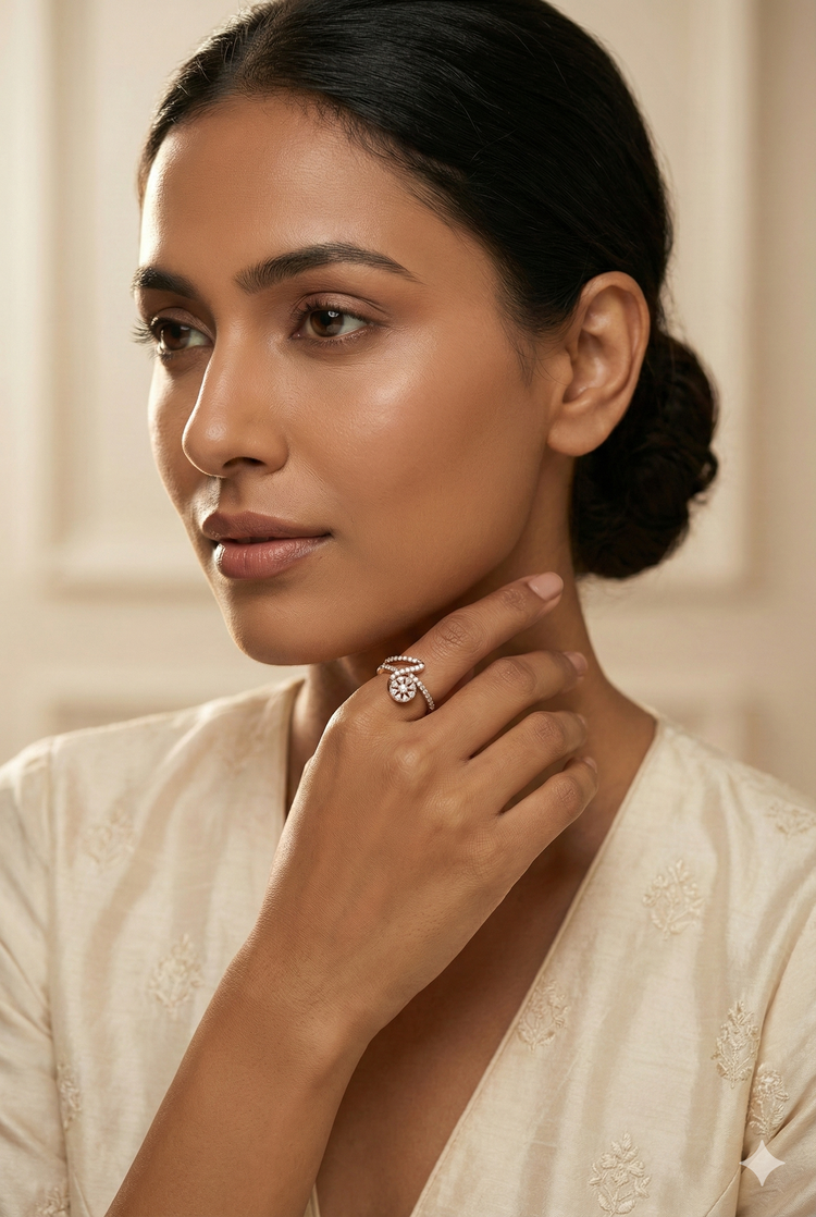 The Rose Gold Diamond Swirl Floral Ring