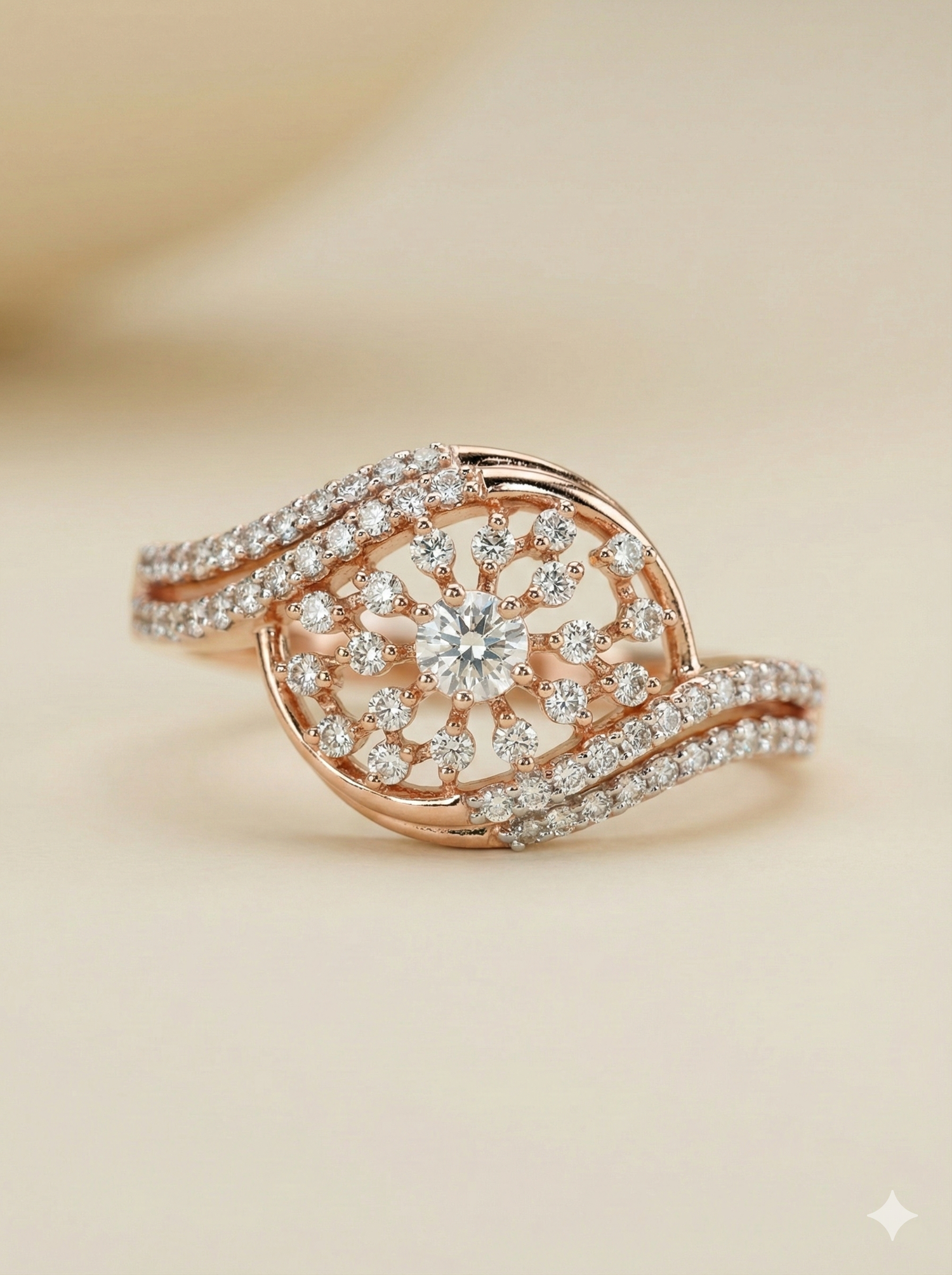 The Rose Gold Open-Work Sunburst Diamond Ring