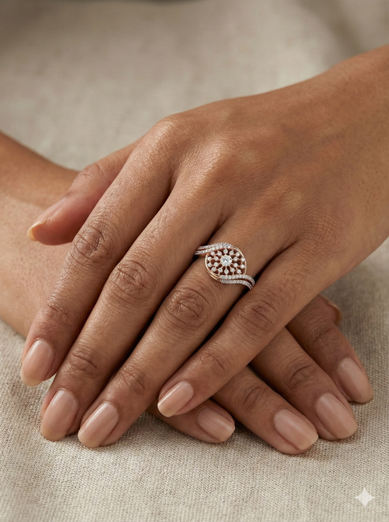 The Rose Gold Open-Work Sunburst Diamond Ring