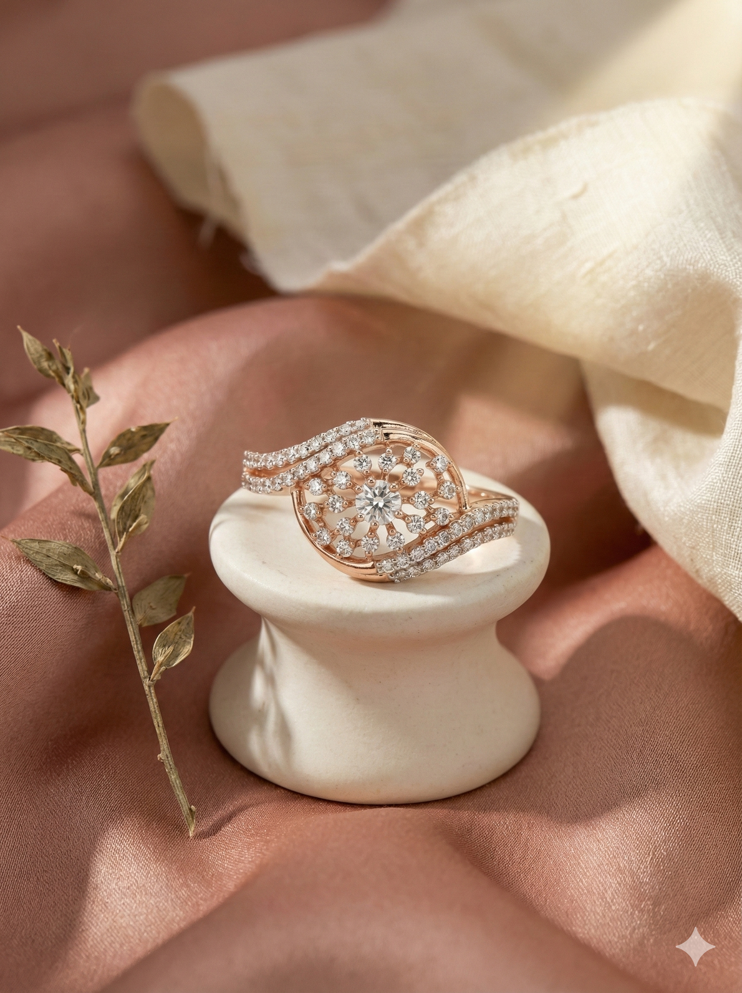 The Rose Gold Open-Work Sunburst Diamond Ring