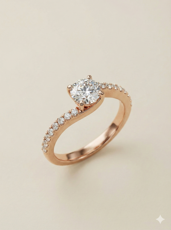 The Rose Gold Round Diamond Pave Bypass Engagement Ring